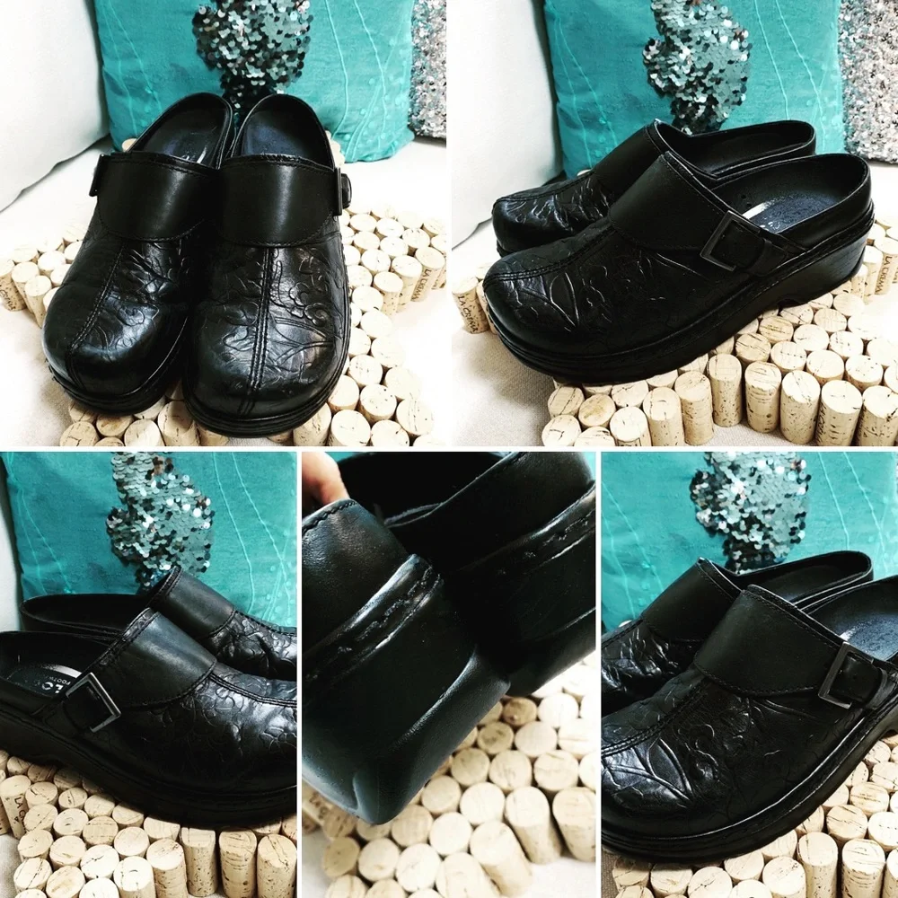 Classic Black Leather Slip-On Clogs - Picture 1 of 8